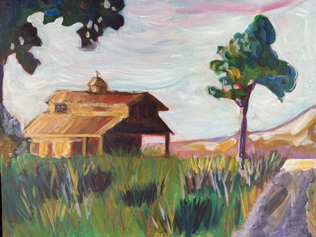 Barn in Late Afternoon, acrylic on canvas board, by Shannon Huffman Polson