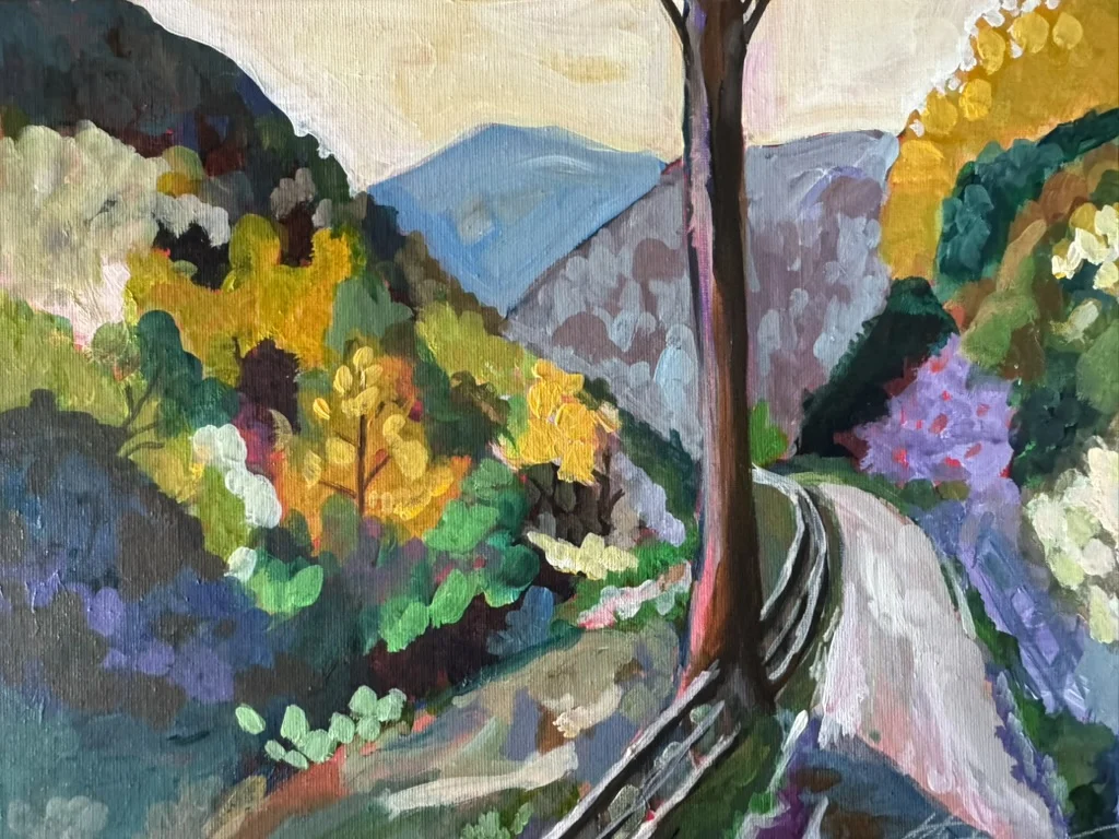 Mountain Trail, acrylic on canvas board, by Shannon Huffman Polson