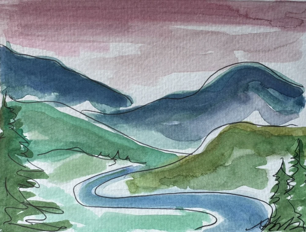 Watercolor sketch, watercolor and ink on paper, by Shannon Huffman Polson