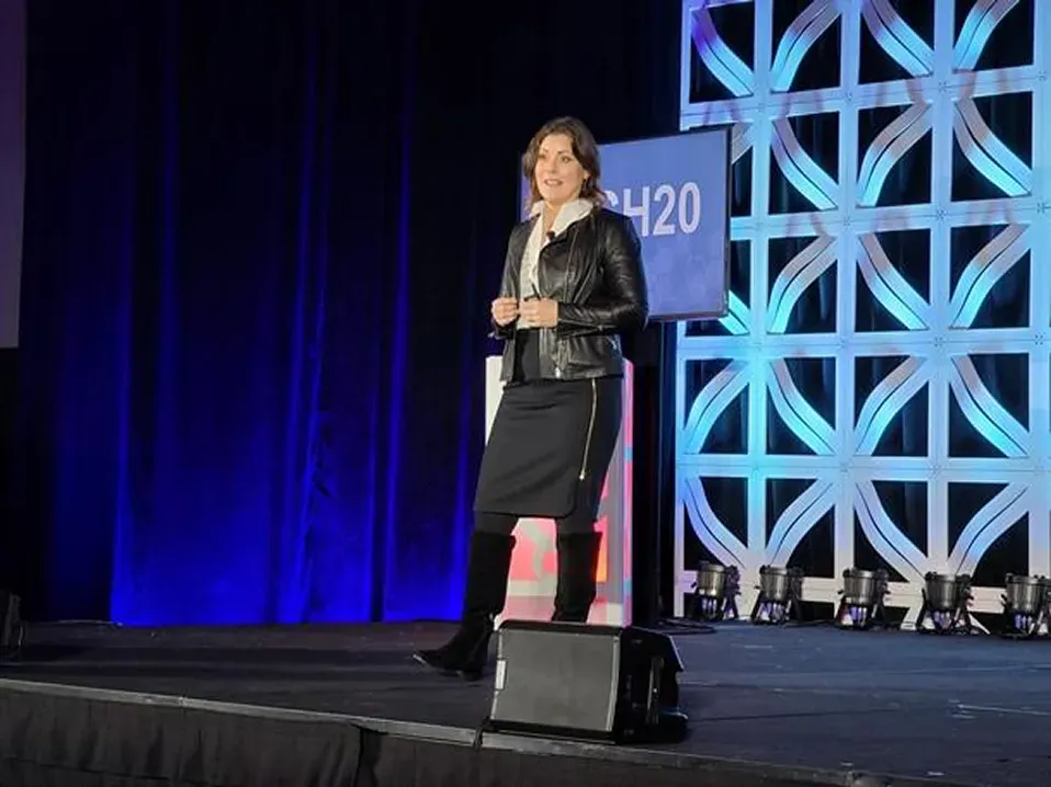 Shannon Huffman Polson delivering a leadership keynote