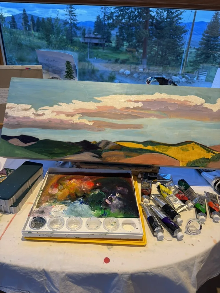 In progress at the studio window